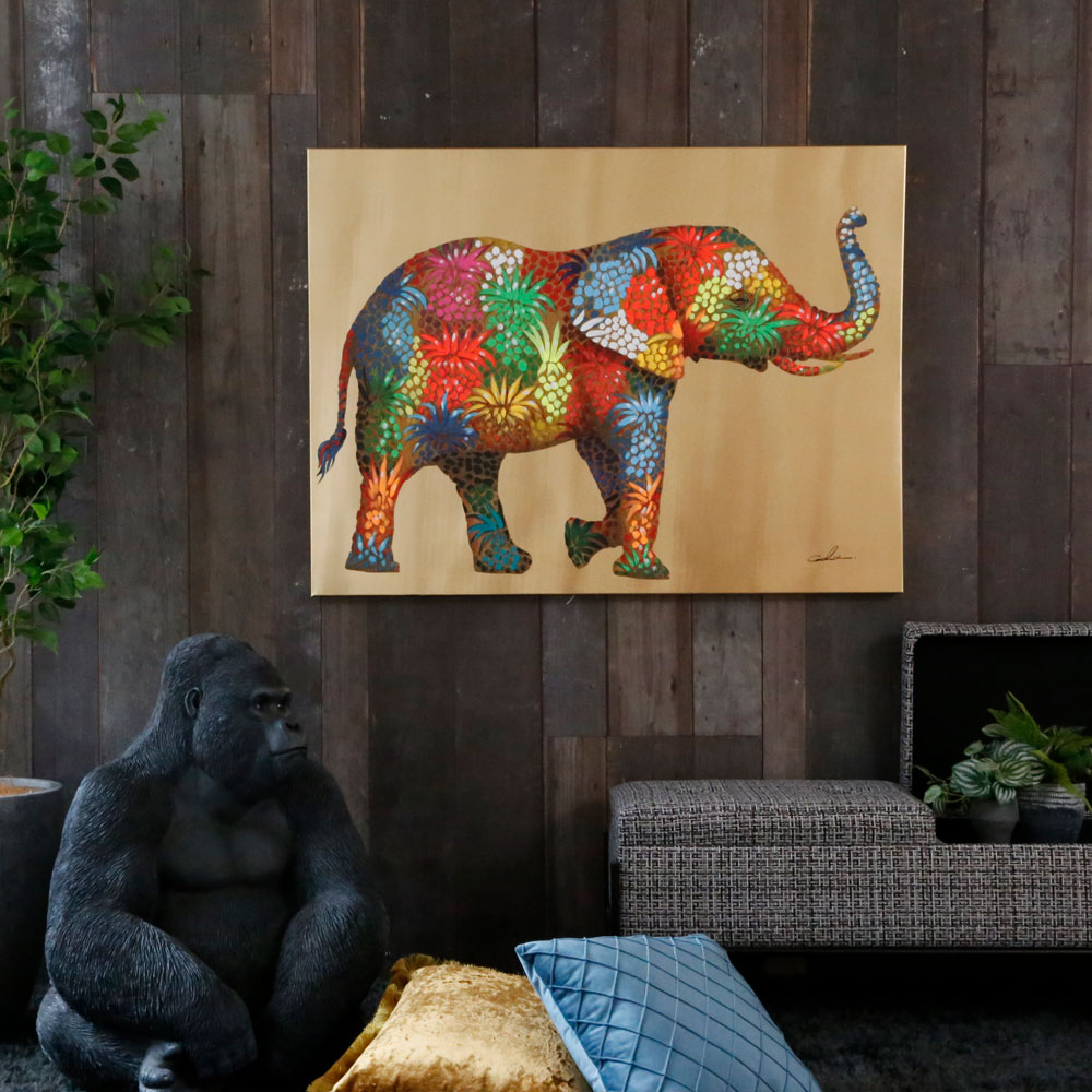 フラワーエレファント90x120cm タッチドピクチャー