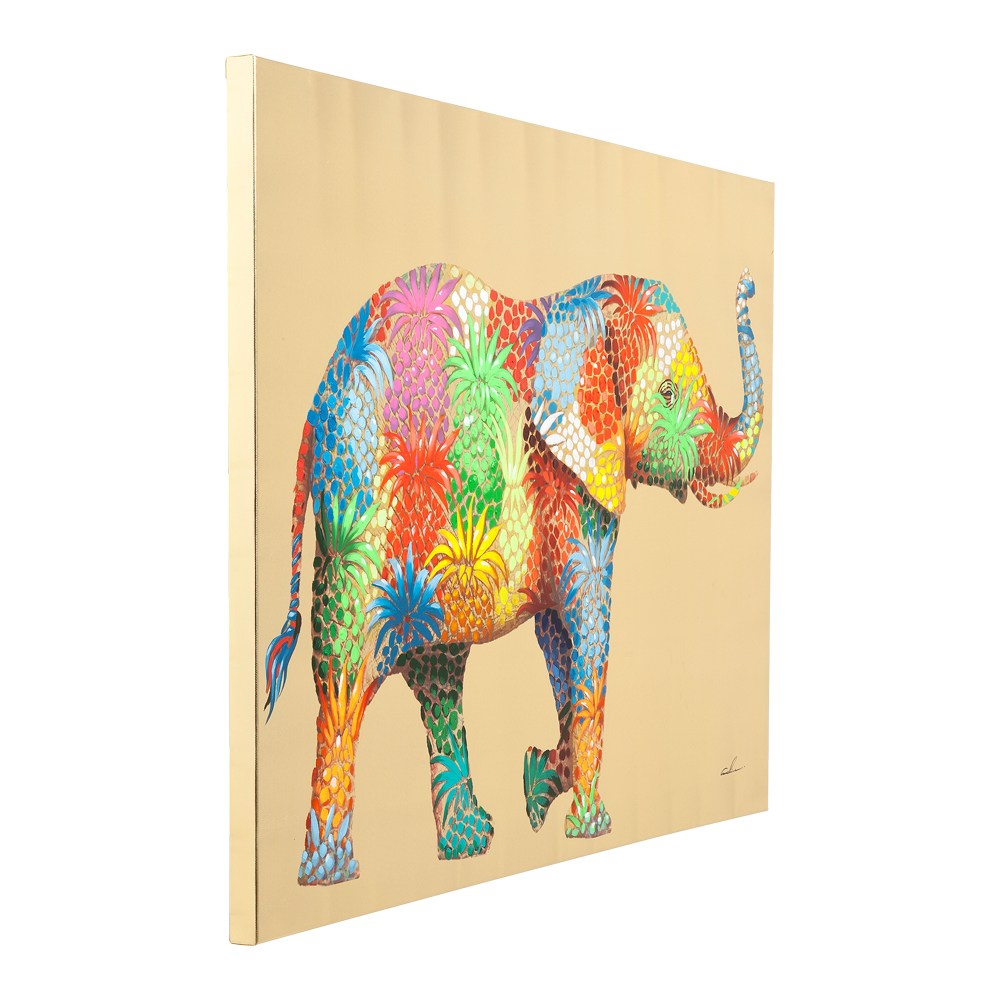 フラワーエレファント90x120cm タッチドピクチャー