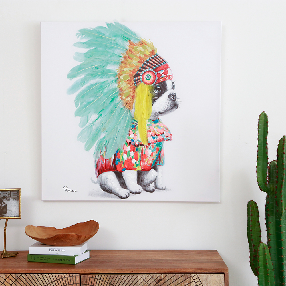 ヘッドドレスドッグ80×80cm キャンバスピクチャー